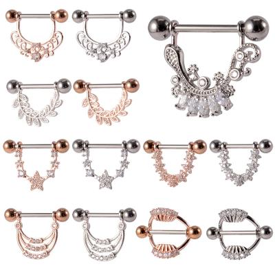 China 14G Stainless Steel Romantic Nipple Shield Barbell Star Flower Leaf Heart Zircon Crystal Sexy Nipple Rings Body Piercing Jewelry for sale