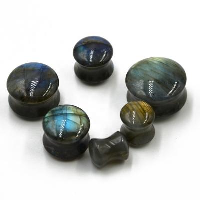 China Double Flared CLASSIC Natural Stone Labradorite Ear Gauge Saddle Plug Earring Measure Puncture Body Jewelry Fashion New Product for sale