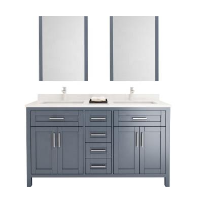 China Clearance Modern Luxury Waterproof Solid Wood Bathroom With Mirror Double 2 Basin Sink Cabinet For Bath Vanity Unit for sale