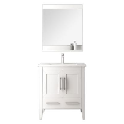 China Modern Oak Bathroom Double Mirror Sink Set Furniture Wooden White Color Ceramic Basin Cabinet Top Unit For Vanity Drawers for sale