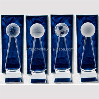 China Europe Factory Crystal Tower Shape Crystal Golf Ball And Crystal Soccer Trophy for sale