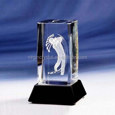 China Europe Unique 3D Laser Engraving Figure Crystal Golf Trophy With Customized Clear Logo for sale