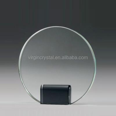 China Europe Clear And White High Quality Glass Round Awards Trophy With Black Crystal Attached For Hot Sale for sale