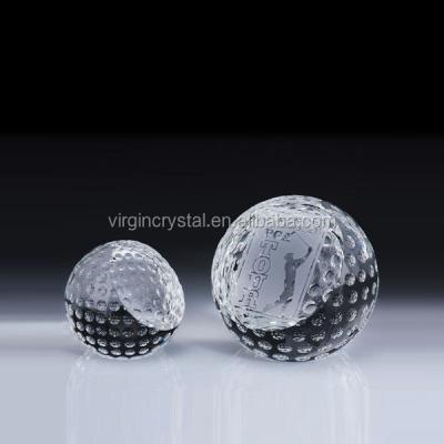 China Europe wholesale clear crystal glass golf sports ball for paperweight gift item for sale