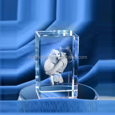 China Europe wholesale 3d laser engraved material glass crystal frame type and photo cube photo display for sale