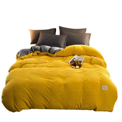 China Double-Sided Crystal Velvet Solid Thick Fluffy Flannel Blanket Winter Anti-static Coral Fleece Yellow Quilt Cover for sale