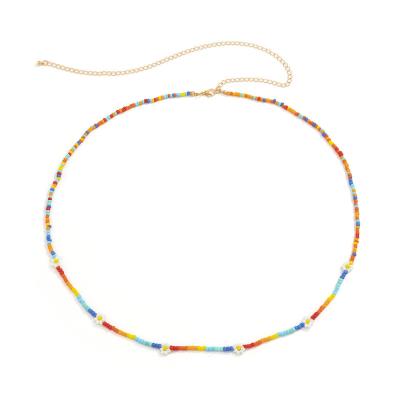 China Other Handmade Mixed Color Beach Summer Body Chain Beaded Seed Beads Body Jewelry Shell Charms Elastic Waist Chain for sale