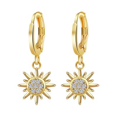 China Hiphop Chrysanthemum Rose Gold Plated White Fungus S925 Needle Gorgeous Zircon Enamel Small Starfish Circle Earrings Jewelry for sale