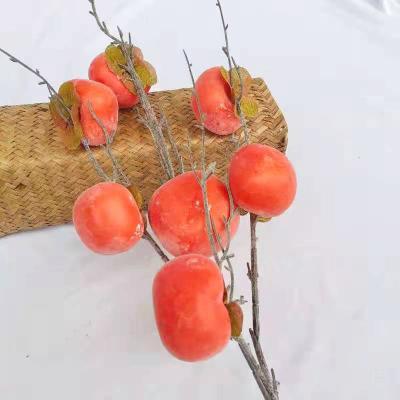 China 80cm Artificial Plastic Vase Filler Persimmon Tree Branches Realistic Floral Picks For Home Wedding Decoration for sale