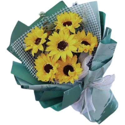 China Wholesale 6 Sunflower Plastic Silk Main Artificial Bouquet For Valentine's Day Gift Home Mother's Day Decoration for sale