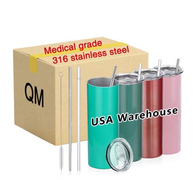 China Viable USA Warehouse Free Shipping Sublimation 20Oz Straight Tumbler Cups 316 Stainless Steel Medical Tumblers With Lid And Straw for sale