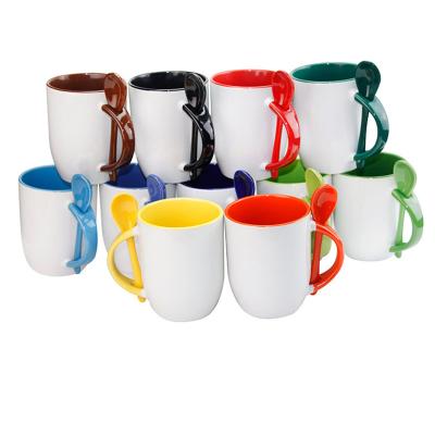 China Wholesale Viable 11oz Inside Black Red White Sublimation Ceramic Coffee Mugs With Spoon for sale