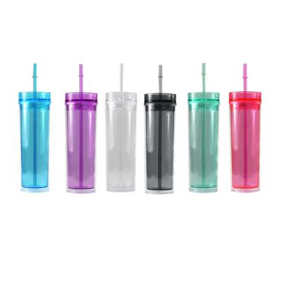 China Acrylic Matte Water Bottle Skinny Double Wall Tumbler With Lid And Tumbler Straw for sale