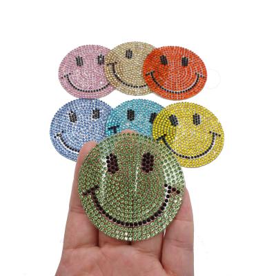 China New 2022 Pointback Fashion Rhinestone Iron On Non Embroidery Smiley Face Logo Patches Custom Made for sale