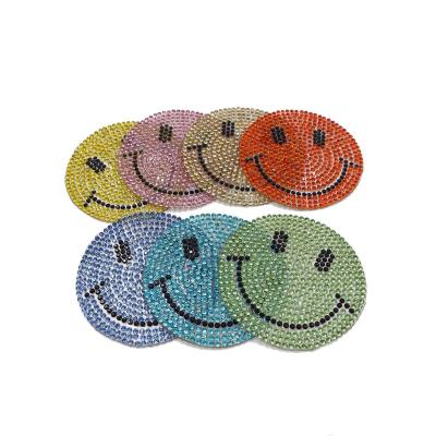 China Pointback Gold Smiley Face Custom Logo Silver Rhinestone Patches Colored Iron On For Hoodies for sale