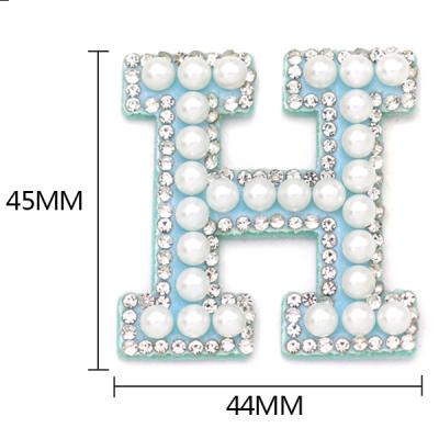 China blue bling 3D iron on letters custom logo pearl patch heat rhinestone transfer letter for sale