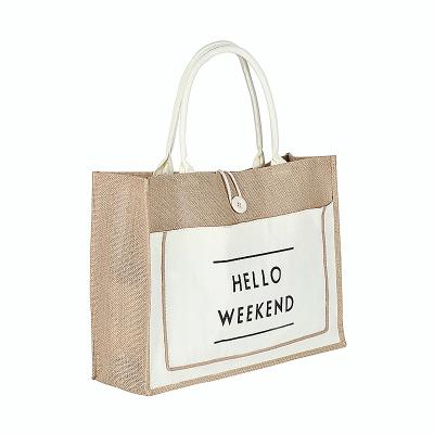 China 100% ORIOU Beach Tote Bags Reusable Jute Shopping Custom Printing Bags Eco-friendly Natural Hessian Eco-Friendly Sack Tote Bags for sale