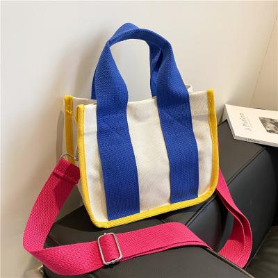 China Durable Eco-Friendly Women Handbags Ladies Handbags Contrast Color Small Thick Canvas Wholesale Tote Bags for sale