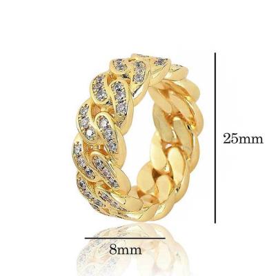 China New Hot Sale Men's Row Hiphop Men's Single Row Micro Cuban Full Diamond Ring Cuban Zircon Ring Set for sale