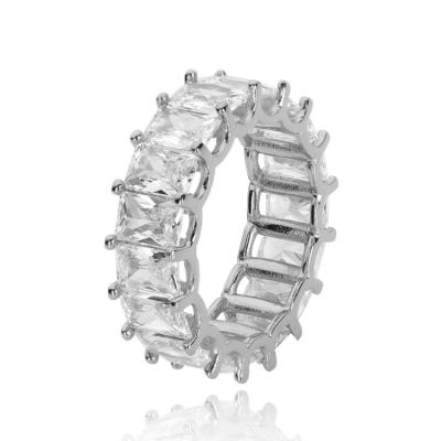 China Europe and America 7mm Single Row Zircon Inlaid Wish Ring Square Zircon Hip Hop T-Cubic Ring for sale