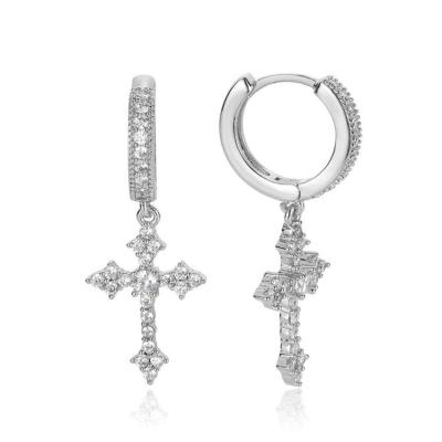 China New Unisex Vintage Stud Earrings Micro Set Zircon Hiohop Cross Earrings Apply to Anniversary for sale