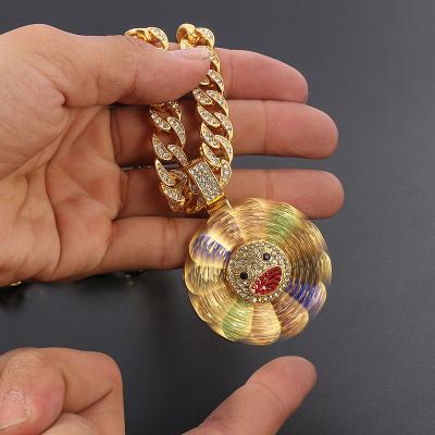 China Hip Hop Hip Hop Ice Out Cuban Link Necklace Turning Sun Colorful Flower Diamond Pendant Necklace for sale