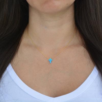 China CLASSIC Gold Plated Small Opal Cross Necklace With A Custom Opal Cross Necklace Jewelry Opalite Cross For Women for sale