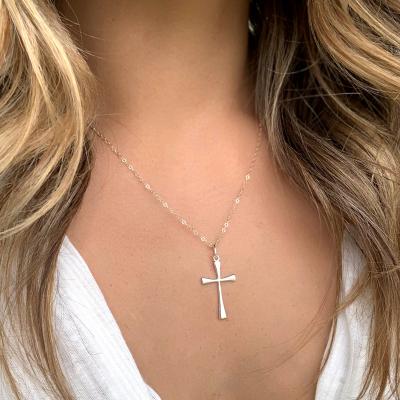 China Large Custom Made Classic Wholesale Cross Minimalist Women CLASSICS Sterling Silver 925 Long Silver Plated Necklace for sale