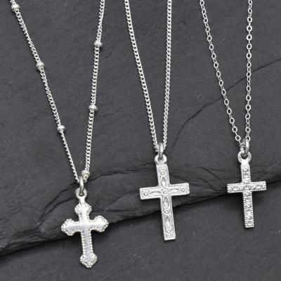 China CLASSIC CZ Zircon Cross Pendants Necklaces Silver Diamond Hip Hop Three Cross Pendant Necklace Zirconia For Women for sale