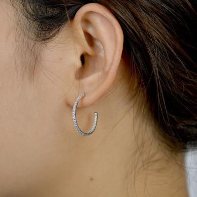 China Sterling Silver Big Hoop Earrings CLASSIC 925 Silver CZ Zircon Stone Circle Hoop Earrings With CZ Zircon for sale