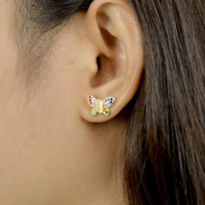 China Beautiful CLASSIC Jewelry Sterling Silver Butterfly Earrings 925 Zircon Butterfly Stud Earrings for sale