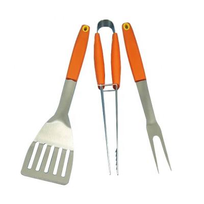 China Amazon hot sale stainless steel tpr 3PCS handle easily cleaned BBQ tools GRILL fork BBQ shovel tongs for sale