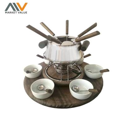 China Sustainable Stainless Steel Cheese Fondue Set Temperature Controllable Raclette Cheese Fondue Pot Cheese Hot Chocolate Pot for sale