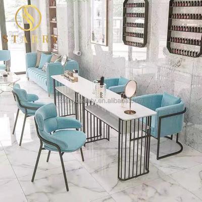 China Modern High End Iron Manicure Table And Chair Pedicure Manicure White Marble Table for sale