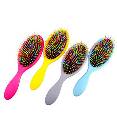 China 2359 Wet Cushion Rainbow Air Paddle Nylon Bristle Detangling Hair Brush ABS Paddle Nylon Manufacturing Custom for sale