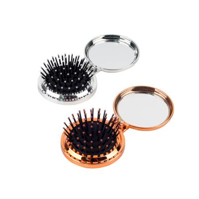 China Promotional High Quality Cute Logo Mirror Collapsible Custom Hair Brush for sale