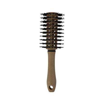 China Biodegradable Custom Biodegradable Coconut Plant Fiber Round Brush With Natural Boar Bristles for sale