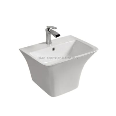 China Modern One Piece Square Hanging Wash Basin Bathroom Porcelain Wall Hung Sink for sale