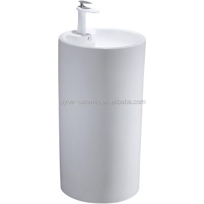 China Shampoo Sinks Round Free Standing Ceramic Wash Basin Bathroom Sink With Rack for sale