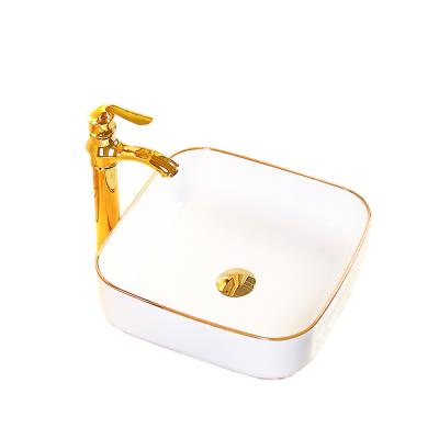 China Shampoo Sinks Simple And Elegant Ceramic Bathroom Decoration Sink Gold White Wash Basin for sale