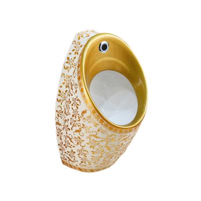 China Luxury Plating Urinal Sensor Bathroom Wall Mount Ceramic Auto Flush Gold Urinal for sale