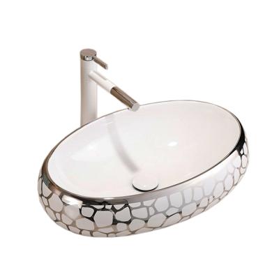 China Silver Sustainable Hand Wash Basin Over Mounted Art Electroplating Basin With Mirror for sale