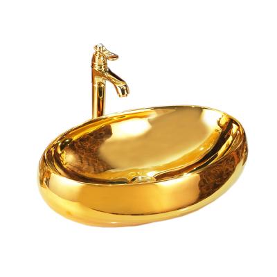 China Sustainable Modern Bathroom Ware Sanitary Basin Over Mounted Porcelain Gold Wash Sink for sale