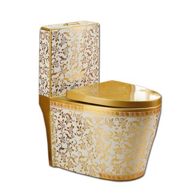 China Double-Flow Bathroom Toilet Model Plated One Piece Gold Ceramic Toilet for sale