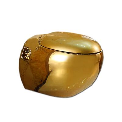 China Concealed Cistern Western Style Hanging WC Plating Egg Shape Gold Ceramic Wall Hung Toilet for sale