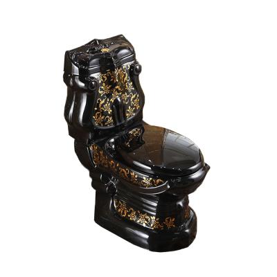 China Double-Flow Royal Bathroom Sanitary Ware Ceramic Washdown Two Pieces Gold Black Toilet For Villa for sale