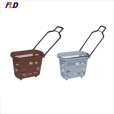 China Supermarket factory direct sales plastic shopping basket with wheels basket shopping cart for sale