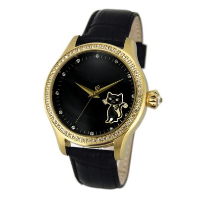 China New arrivsl water resistant crystal dial white genuine leather belt black logo hand lady watch for women for sale