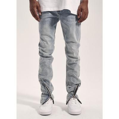 China OEM Breathable Mens Custom Slim Fit Jeans Washed Denim Pants Zipper Fly Rocket Leg Pants For Men for sale