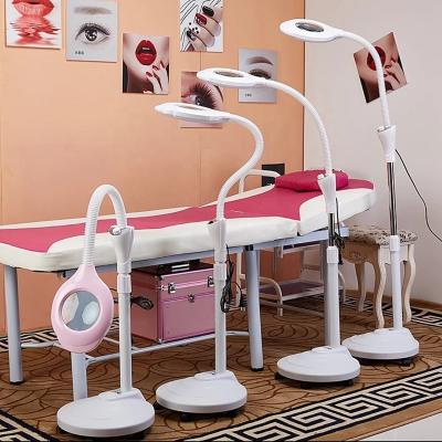 China 2021 DEEPLY CLEANING Etching Lighting Beauty Salon Skin Care Eyelash Darkening Magnifier Floor Lampara Led Magnifying Lamp With Stand for sale